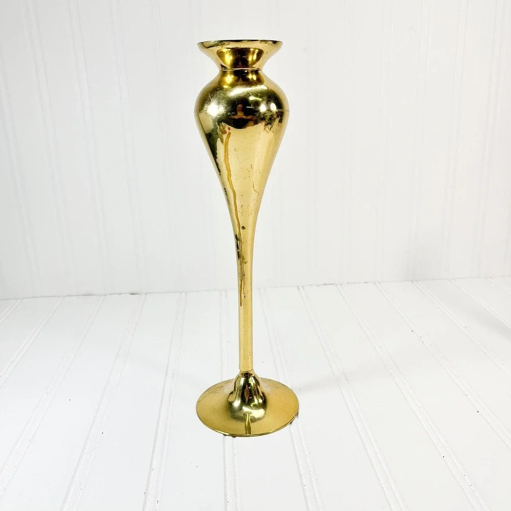Vintage Tall Brass Vase - Made in‎ India